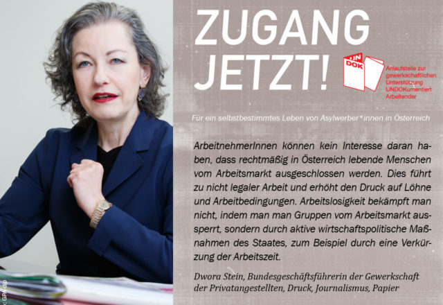 UNDOK-Kampagne ZUGANG JETZT! Dwora Stein, Bundesgeschäftsführerin der Gewerkschaft der Privatangestellten Druck, Journalismus, Papier