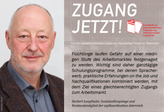 UNDOK-Kampagne ZUGANG JETZT! Herbert Langthaler, Sozialanthropologe und Vorstandsmitglied der asylkoordination österreich