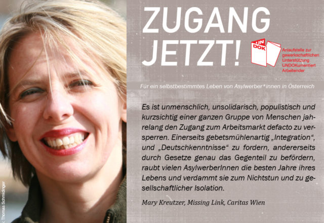 UNDOK-Kampagne ZUGANG JETZT! Mary Kreutzer, Missing Link, Caritas Wien